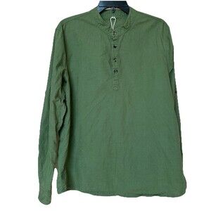 Linen Blend Top Women’s Med Long Sleeve Green Lagen Minimalist Career